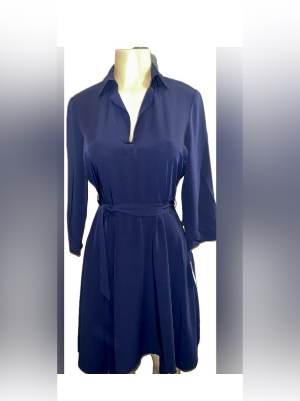 Spense Navy Blue Belted Shirt Dress Size Small NWT Career Work Dress - Picture 2 of 12